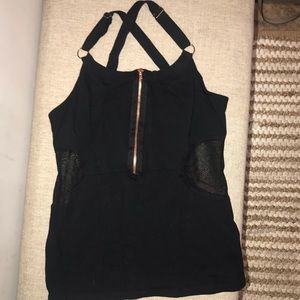Black tank sheer sides criss cross straps